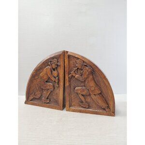 vintage Wooden Bookends || Handmade Beaten Copper pictures - design || Vintage